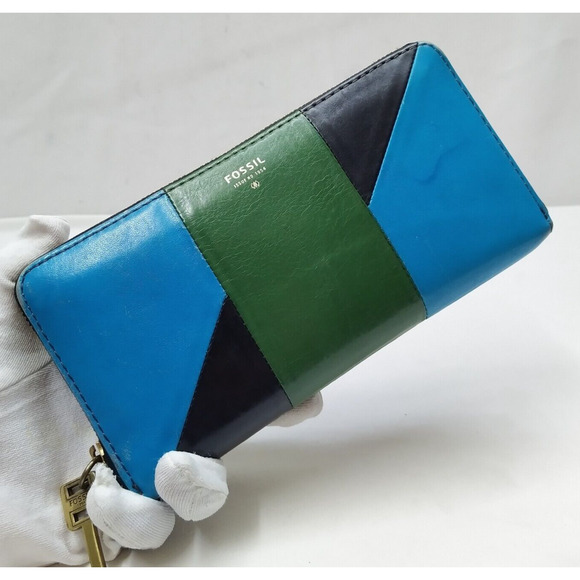 Fossil Patchwork Multicolor Leather Zip Around Credit Card Wallet - Picture 3 of 16